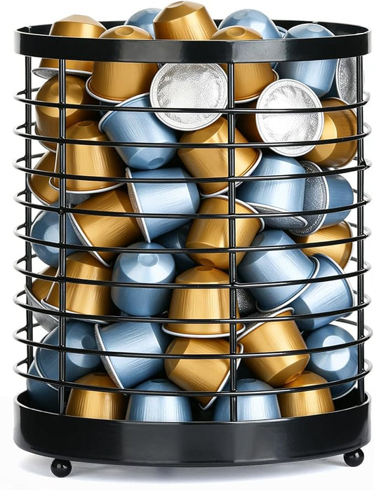 Coffee Pod Holder, Large Capacity K Cup Holder for Kitchen Countertop, Black Modern Basket Coffee Bar Station Espresso Pods Capsules Organizer