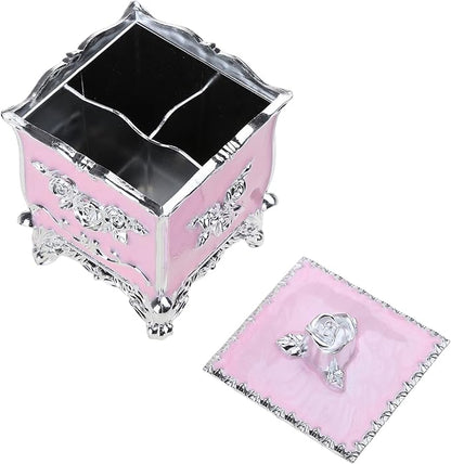 Cotton Canister Dispenser Box Cotton Swab Storage Box With Lid Makeup Table Cosmetics Containers, silver