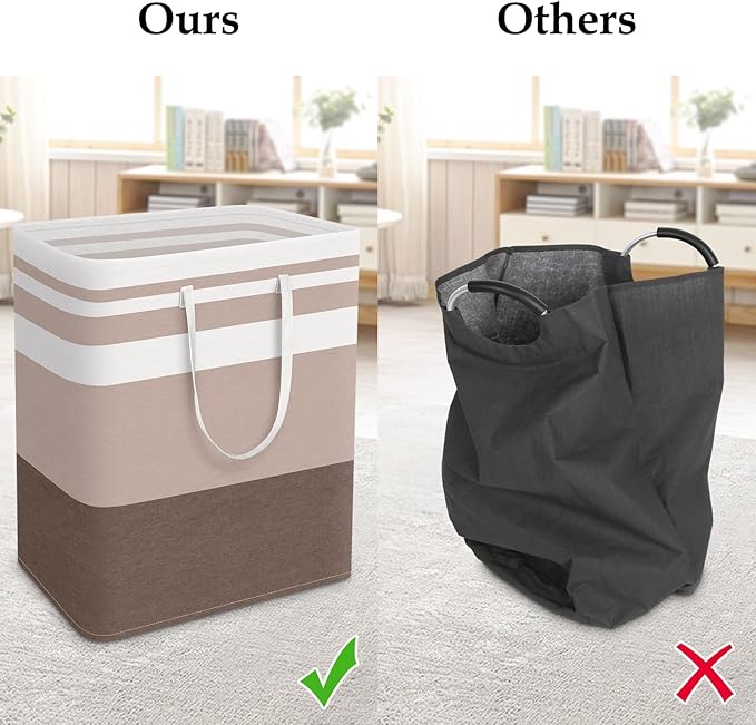 StorageRight Large Collapsible Laundry Basket Hamper with Easy Carry Handles，Freestanding Clothes Hampers for Laundry, Bedroom, Dorm, Towels, Toys, 125L, Khaki