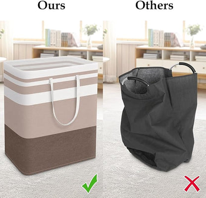 StorageRight Large Collapsible Laundry Basket Hamper with Easy Carry Handles，Freestanding Clothes Hampers for Laundry, Bedroom, Dorm, Towels, Toys, 125L, Khaki