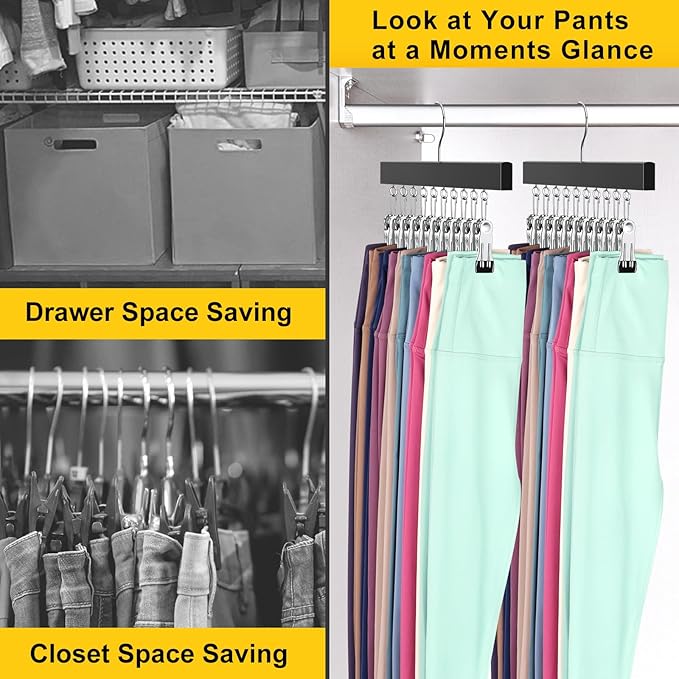 Legging Organizer for Closet, Pants Hangers with Clips Holds 20 Leggings, Jeans, Hats, Shorts, Socks, 360° Rotating Space Saving Hanging Clothes Organizer for Closet Organizers and Storage 4Pcs