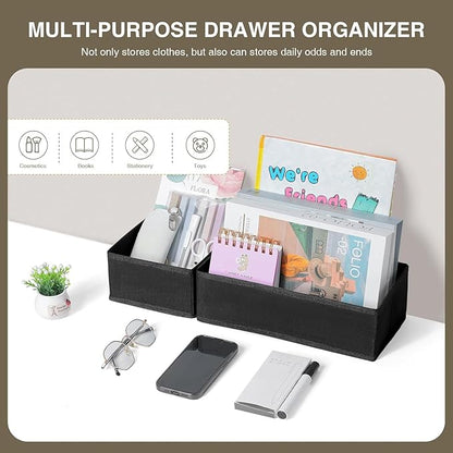 DIMJ Drawer Organizers - Set of 8 Foldable Closet Dividers for Baby Clothes, Socks, Belt, Tie (Black)