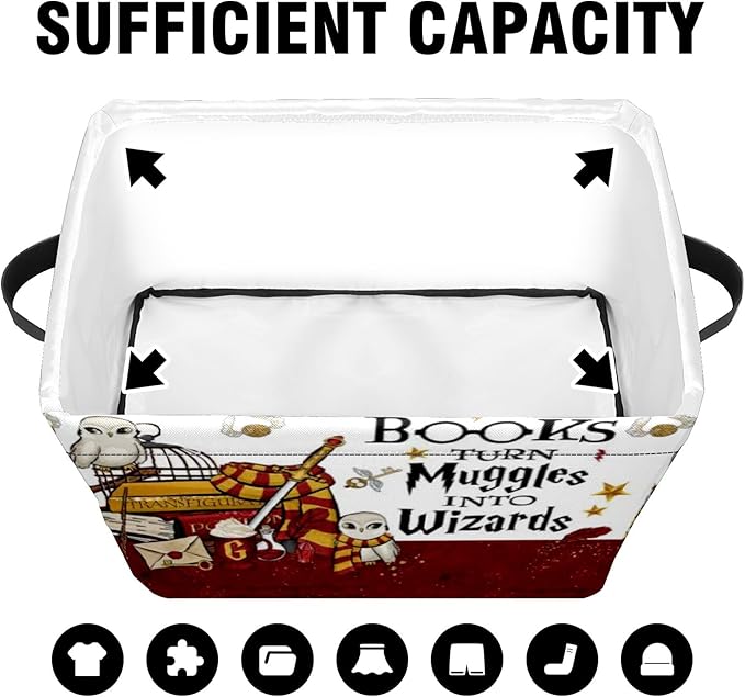 Book Magic Storage Basket Large Foldable Owl Storage Bin Cube Collapsible Organizer for Pantry Bedroom Decor