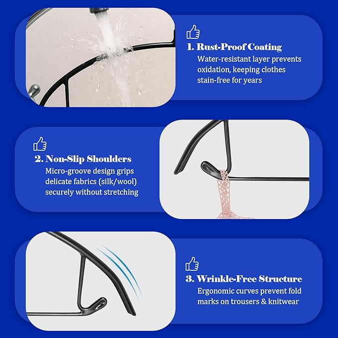 30 Pack Non Slip PVC Coating Metal Clothes Hangers No Shoulder Bump,Built-in Shoulder Hook and Bottom Rod,Suitable for Sweaters,Suits,Shirts,Skirt,Jackets (Black, 30 Pack)