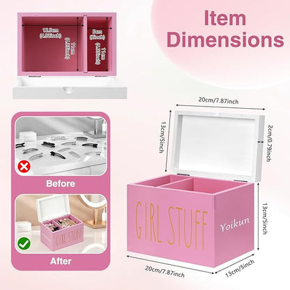 Tampon Holder for Bathroom with Hinged Lid, Modern Farmhouse Feminine Product Organizer, Decorative Storage Box for Pads & Period Essentials, Toilet Tank or Countertop (Pink)