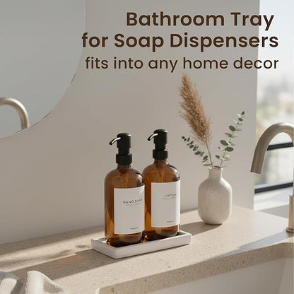 MaisoNovo White Bathroom Tray Countertop - 7.4x5.1 inch Handcrafted Ceramic Kitchen Tray for Soap Bottles, Perfume, Jewelry - Moisture Resistant - Rectangle Bathroom Dish with 4 Anti-Slip Pads