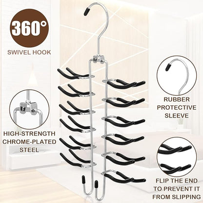 Kathfly 3 Pcs Swivel Tie and Belt Hanger for Closet with 26 Metal Hooks, Necktie Organizer for Men, Large Capacity Tie and Belt Chrome Hanger， 360 Degree Swivel Space Saving Organizer, Black