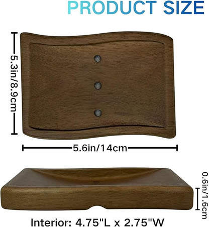 Wood Self-Draining Bar Soap Holder, Natural Rubberwood Soap Dish with 3 Drainage Holes, Non-Slip Soap Saver Tray for Bathroom & Kitchen, Rustic Wooden Sponge/Soap Case, Brown, 1-Pack
