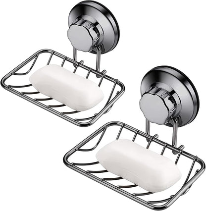 iPEGTOP Super Powerful Vacuum Suction Cup Shower Soap Dish - Strong Rustproof Stainless Steel Soap Saver Sponge Holder for Bathroom & Kitchen Sink (Graphite) - 2 Pack