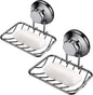 iPEGTOP Super Powerful Vacuum Suction Cup Shower Soap Dish - Strong Rustproof Stainless Steel Soap Saver Sponge Holder for Bathroom & Kitchen Sink (Graphite) - 2 Pack