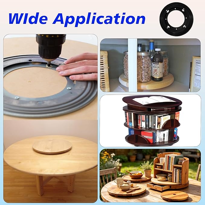 2 Packs 8'' Lazy Susan Hardware, Heavy Duty 5/16''Thick Turntable Bearing Swivel Pate for Rotating Table, Book Case, Serving Tray, Corner Shelves, Kitchen, DVD Tower, Shoe Rack, Black