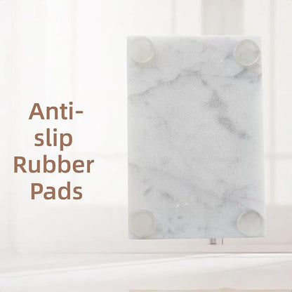 White Marble Soap Dish, Stone Self Draining Soap Holder, Sponge Holder for Bathroom, Sink, Kitchen, Jewelry Ring Dish (Carrara White)