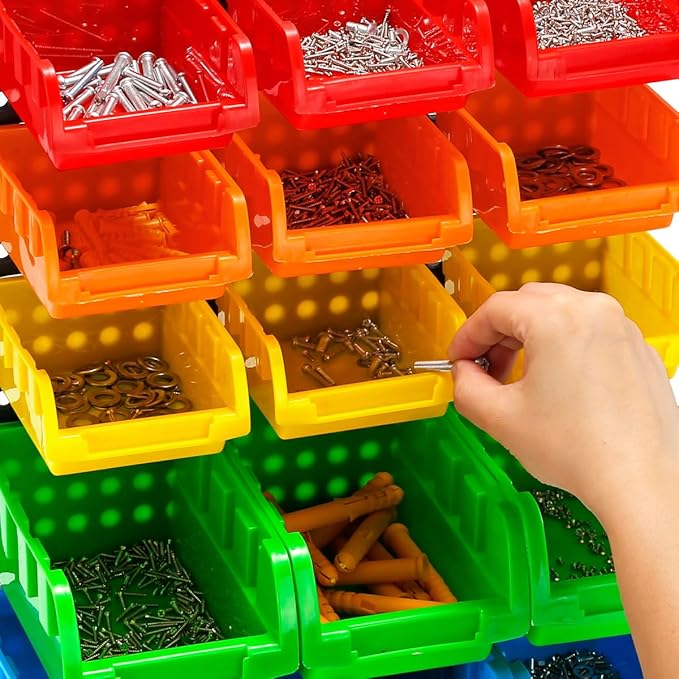 5 Colors Wall Mounted Storage Bins kit, Tool Organizer Bins Parts Rack, 30-Bin Organizer Shop Storage Rack 4 Set