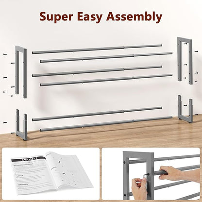 FAVOOSTY 3-Tier Expandable Shoe Rack, Adjustable Shoe Shelf Storage Organizer Space Saving Metal Free Standing Shoe Rack for Entryway Closet Doorway, Silver Grey