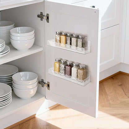 12 inch Spice Rack Wall Mounted,4 Pack Spice Organizer Shelf for Stove Cabinet Pantry Door, Adhesive or Screw Hanging Wall Spice Shelf Storage Holder in Kitchen and RV - Clear Color