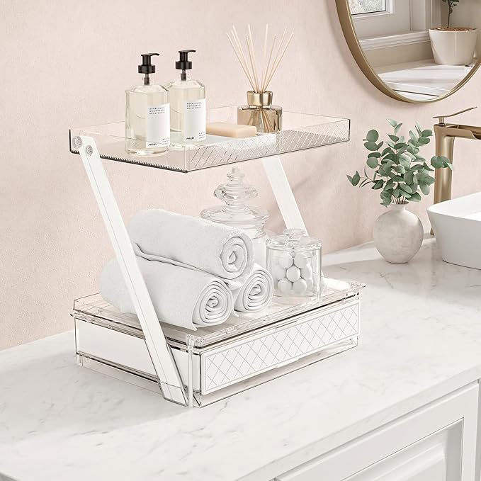 Makeup Organizer Countertop with Drawers & Lid, Skincare Organizer for Vanity, Large Cosmetic Organizer & Display Cases and Storage for Bathroom & Desktop. Perfect for Girl Women Mom Gifts