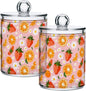 ALAZA 2pcs Strawberry Orange Fruit Daisy Flower Qtip Holder Dispenser 14 oz Bathroom Storage Clear Apothecary Jars Containers Cotton Ball,Cotton Rounds,Floss Picks, Hair Clips, Food