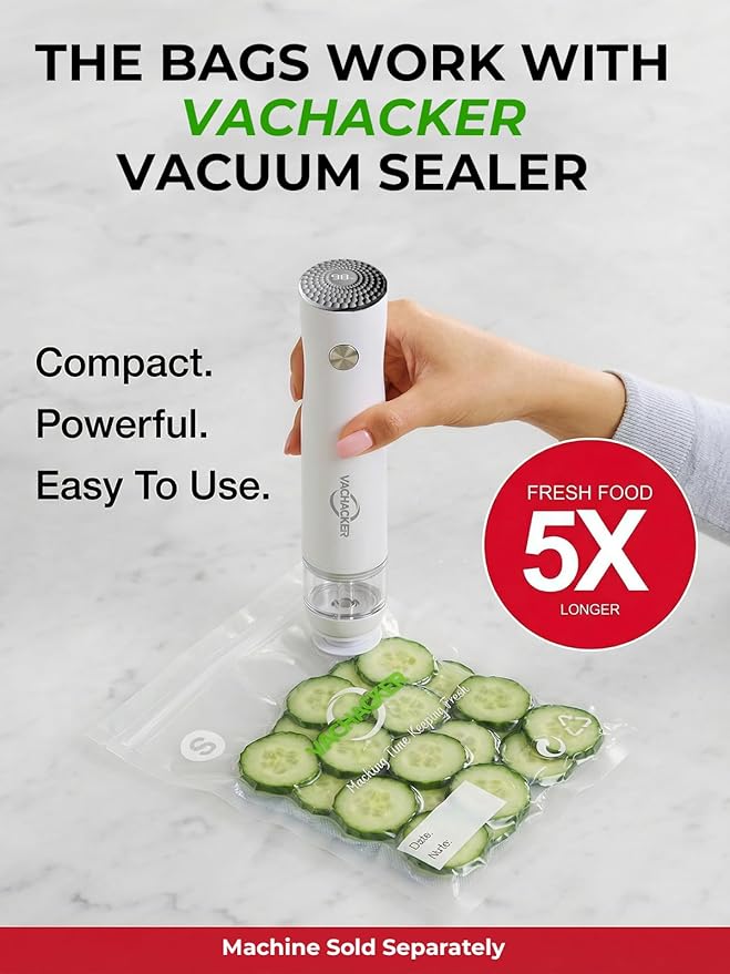 30 Pack Reusable Vacuum Sealer Bags with Valve, 8"x8" BPA Free&Replacement Bags for Handheld Sealer, Perfect Starter Kit Refill, Dishwasher & Freezer Safe