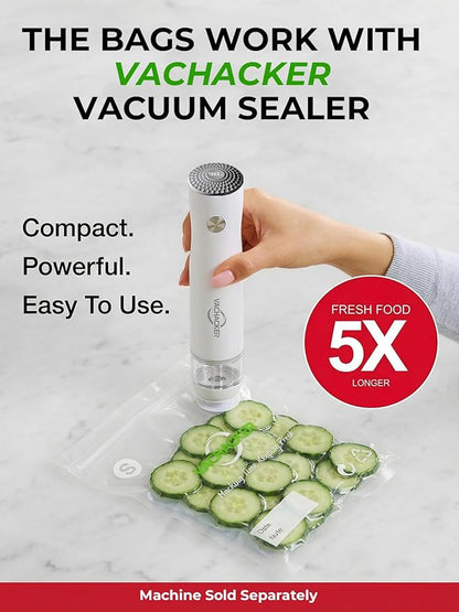 30 Pack Reusable Vacuum Sealer Bags with Valve, 8"x8" BPA Free&Replacement Bags for Handheld Sealer, Perfect Starter Kit Refill, Dishwasher & Freezer Safe