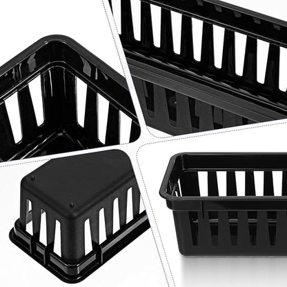 12 Pcs Slim Plastic Storage Baskets Tray, 10 x 3 x 2.4 Inch Black Small Narrow Storage Bins Stackable Desktop Stationery Holder for School, Classroom, Office, Home