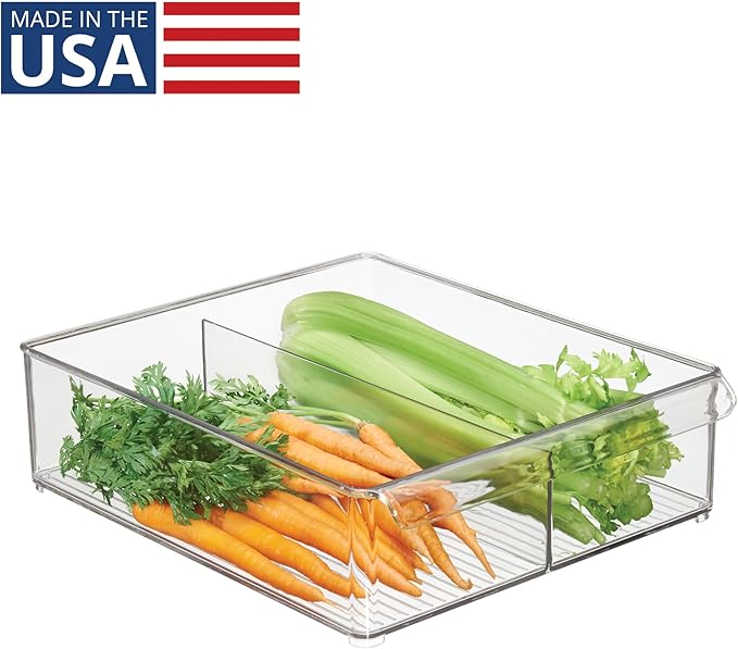 iDesign Divided Plastic Pantry Bin with Front Handle - Set of 2 - Clear - Made in USA