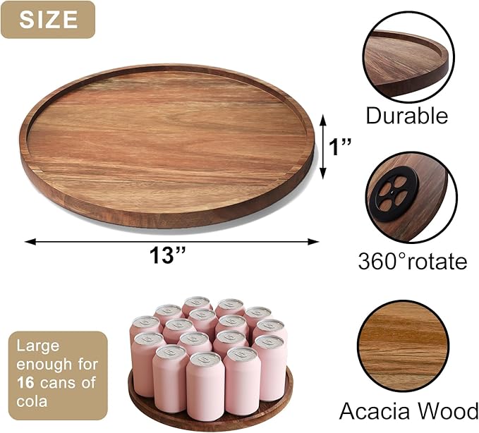 VERTORGAN Lazy Susan Organizer for Kitchen,Acacia Wood Turntable for Cabinet, Pantry, Table, Countertop, Vanity, Spice Rack（Large）
