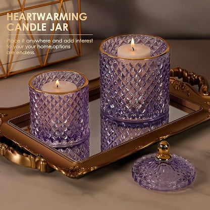 ALAMHI 2 Pack Qtip Holder Apothecary Jars with Lids, Purple Bathroom Accessories Aesthetic Room Decor Bathroom Decor Sets, Cotton Ball Storage Organizer for Cotton Swab, 20oz+10oz