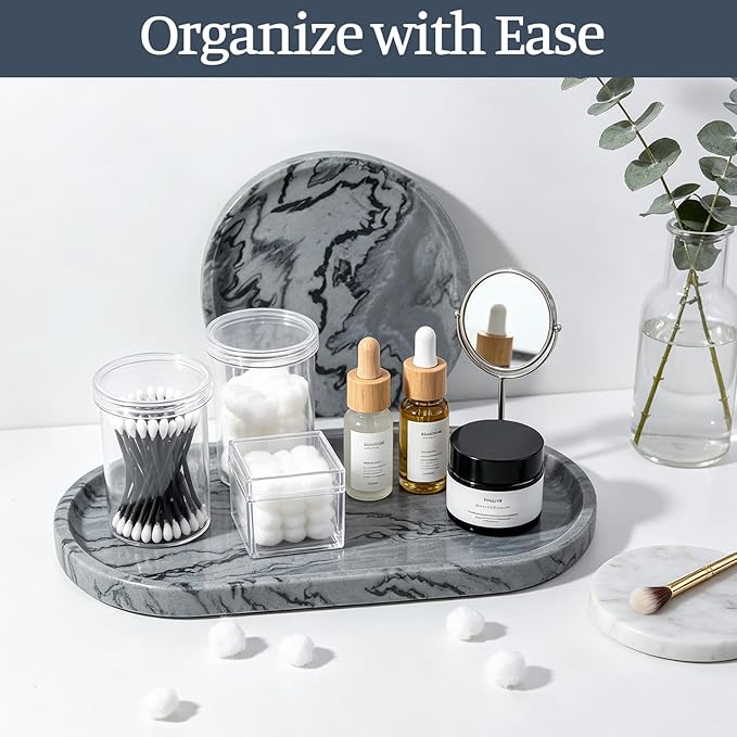 Koville Natural Marble Tray, 12"x6" Decorative Tray for Countertop, Catchall for Perfume, Candles, Jewelry Dish Elephant Grey