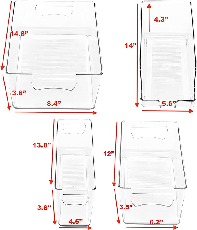 Simple Houseware 8 Pcs Fridge Bin Bundle - 2 Pcs Soda Can Dispenser & 6 Pcs Assorted Fridge Clear Storage Bins