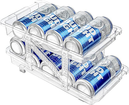 Xicennego Adjustable Soda Can Organizer for Refrigerator, Cabinets, Countertops, Beverage Can Dispenser for Fridge, for Standard Cans, Skinny Cans, And Tall Cans (Clear)