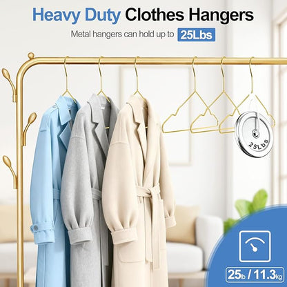 Metal Wire Clothes Hangers Bulk 30 Pack Gold, Heavy Duty Ultra Thin Space Saving Hangers with Non-Slip Notches, for Suits, Coats, Dresses, Shirts, Pants, Closet Organizer