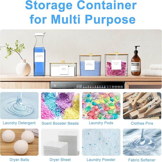 3+1 Pack Laundry Pods Containers & Dryer Sheet Holder & Laundry Detergent Dispenser, Laundry Room Organization and Storage Jars with Lids, Labels and Scoops for Scent Booster, Powder, Pods