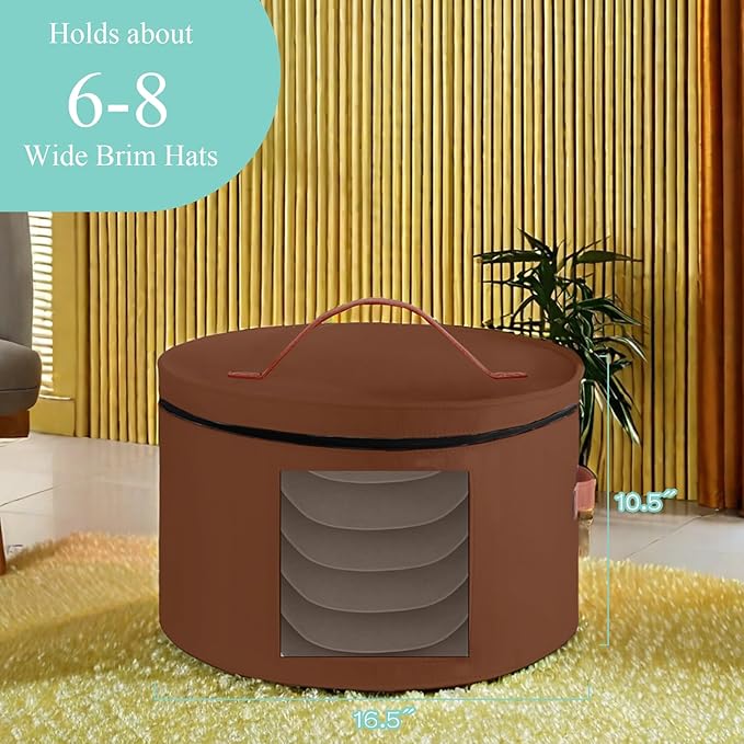 Samplife Hat Box,Hat Storage Box,Stackable Round Brim Hats Organizer Bag Container for Closet,Travel Hat Boxes for Women, Cowboy Hat Organizer, FoldableTravel Cap Boxes (04-Brown, 16.5" D x 10.5" H)