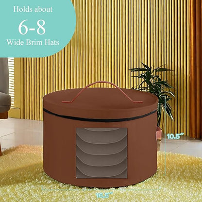Samplife Hat Box,Hat Storage Box,Stackable Round Brim Hats Organizer Bag Container for Closet,Travel Hat Boxes for Women, Cowboy Hat Organizer, FoldableTravel Cap Boxes (04-Brown, 16.5" D x 10.5" H)