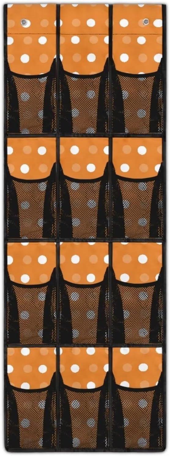 Large Capacity 12-Section Door Hanging Storage Bag, Oxford Fabric Waterproof Scratch-Resistant and for Home Organization, Dots Print Dark Orange