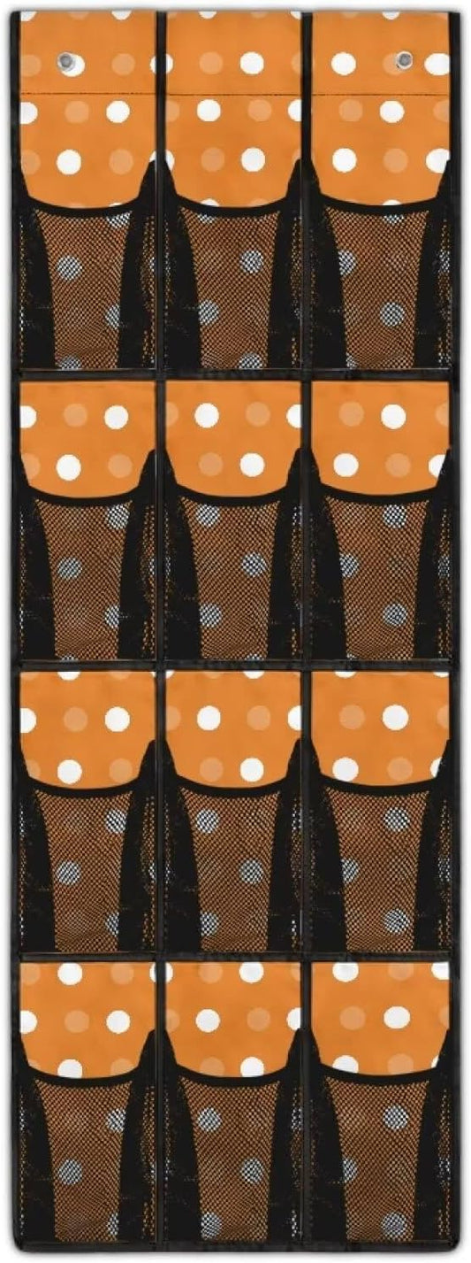Large Capacity 12-Section Door Hanging Storage Bag, Oxford Fabric Waterproof Scratch-Resistant and for Home Organization, Dots Print Dark Orange