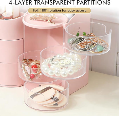 Makeup Organizer Countertop with Drawers, Make up Organizers for Vanity, Skincare Jewelry Earring Organizers, Cosmetic Display Cases Makeup Storage for Bedroom & Bathroom, Ideal Gifts for Women(Pink)