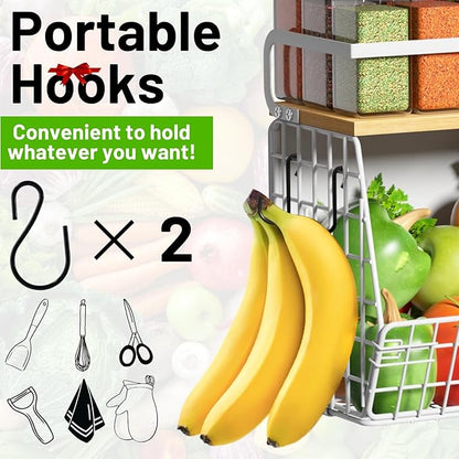 Magnetic Shelf for Fridge with Wood Lid, Fruit Potato and Onion Storage Bins, Pantry Organizers & Storage, Large Container Magnetic Spice Rack for Refrigerator, Kitchen Counter (White, 2)