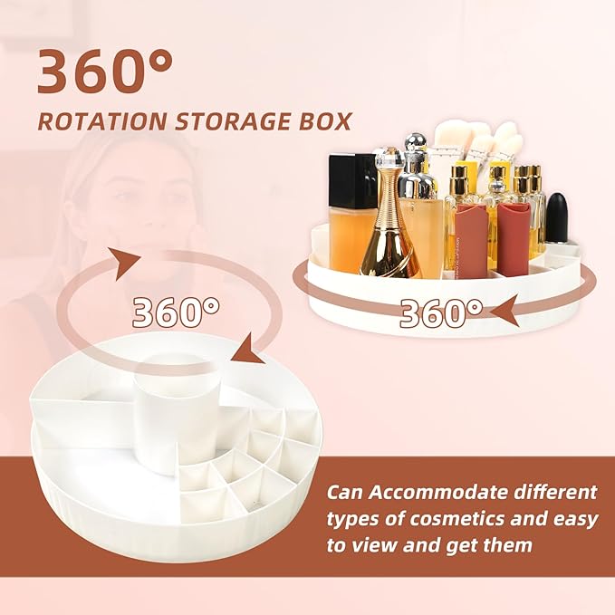 360° Rotating Makeup Perfume Organizer Cosmetic Storage for Skincare,Perfume,Lipstick & Makeup Brushes, Countertop Vanity Organizer (White)