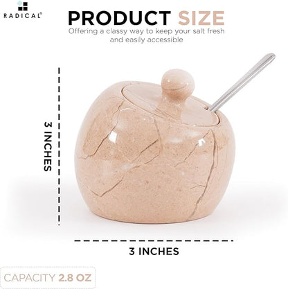Radicaln Marble Salt Cellar with Lid 3" Inch Verona Salt Jar & Spice Storage Containers For Kitchen Countertop, Ideal Sugar Bowl & Salt dish For Table
