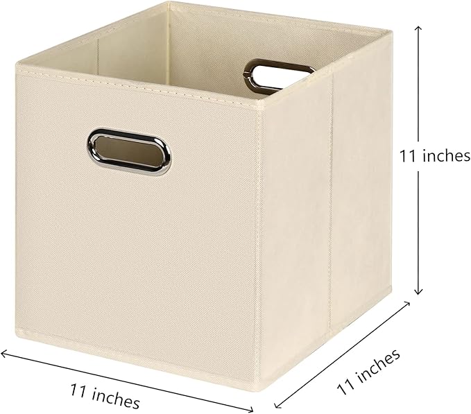 Fabric Cloth Storage Bins,Fabric Cube Organizer with Dual Handles Foldable Cube Storage Baskets for Home Bedroom Storage,Set of 10,(Creamy-White)