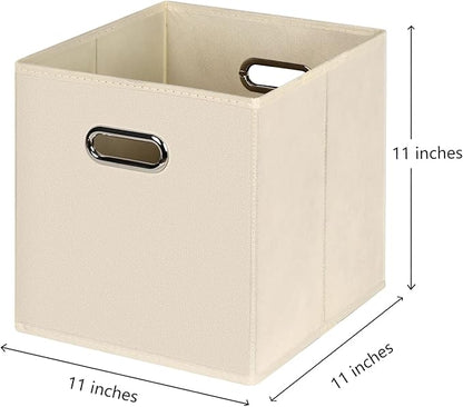 Fabric Cloth Storage Bins,Fabric Cube Organizer with Dual Handles Foldable Cube Storage Baskets for Home Bedroom Storage,Set of 10,(Creamy-White)