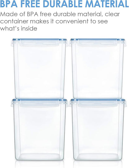 Vtopmart Food Storage Containers 2.5L / 84.5oz, 4 Pieces BPA Free Plastic Airtight Canister for Flour, Sugar, Baking Supplies, with 4 Measuring Cups and 24 Labels, Blue