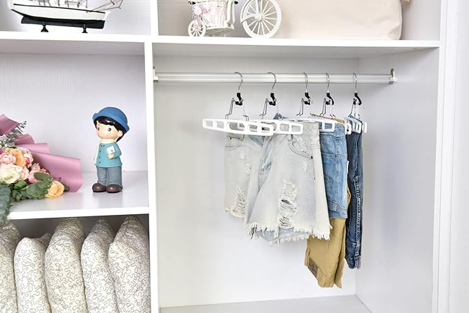 Premium Skirt Hangers 60-Pack - Thin Space-Saving Skirt Hanger Set with Clamp, Pant Hanger, Shorts Hangers with Heavy-Duty Locking Clasp, Multipurpose Quality Jean Hangers Set (White, 60)