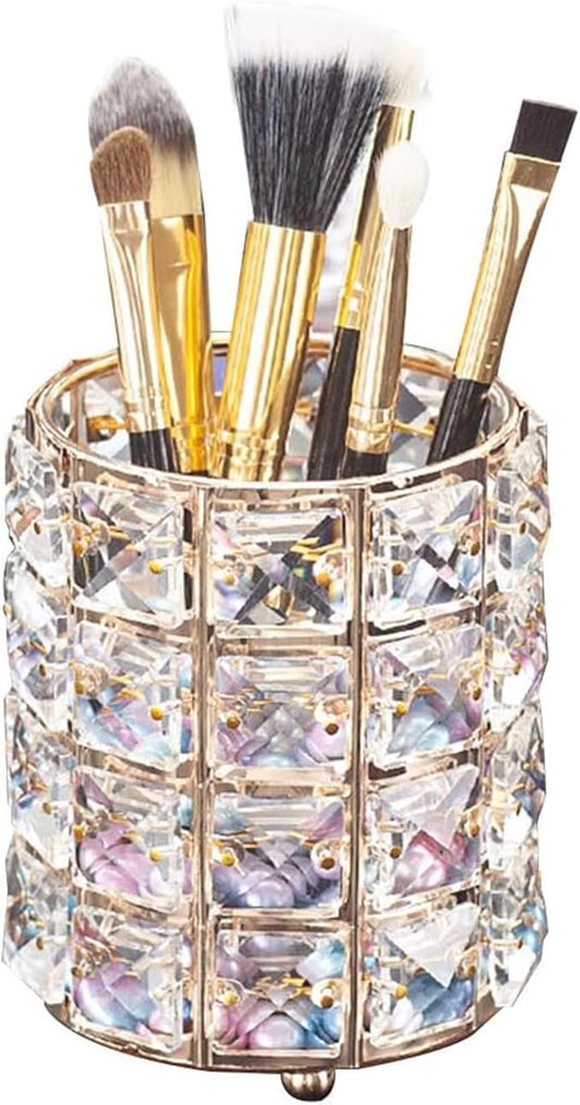 LUGUNU Makeup Brush Holder Organizer Crystal Vanity Decor Bling Personalized Comb Brushes Pen Storage Box Container (Gold 1 Pack)