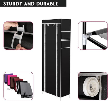 Vertical Narrow Shoe Rack Organizer,Room-Saving 10-Layers 9 Lattices Non-Woven Fabric Shoe Rack Holds 22-30 Pairs Tall Shoe Storage Cabinet with Dustproof Cover for Closet,Entryway,Dorm,Bedroom,Black