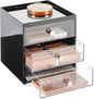 mDesign Makeup Organizer Storage Station Cube with 3 Drawers for Bathroom Vanity, Cabinet, Countertops - Holds Lip Gloss, Eyeshadow Palettes, Brushes, Blush, Mascara - Black/Clear