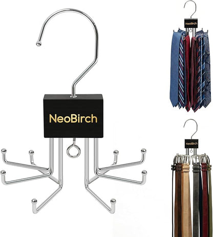 2 Pack Premium Tie and Belt Rack Hanger for Men for Closet Organizers and Storage Space Saving with 360° Rotating Hooks Anti-Slip Clips for Scarves,Hat,Baseball Caps,Tank Tops Bras (L-Shaped Hook)