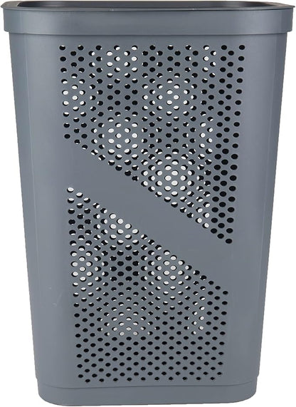 Mind Reader Slim Laundry Hamper with Lid, 60L Clothes Basket, Ventilated Plastic, Gray