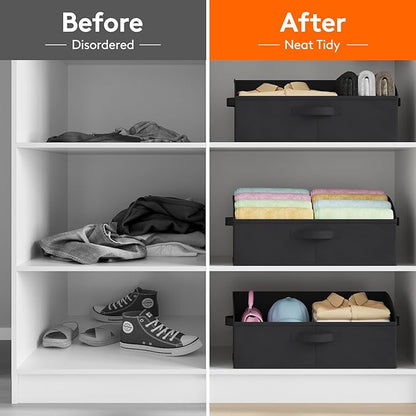 Lifewit Trapezoid Closet Storage Bins for Shelf, 6 Packs Non-woven Closet Organizer Baskets with Handles, Foldable Clothes Containers Boxes for Clothing, Book, Purse, 23L, Extra Large, Black